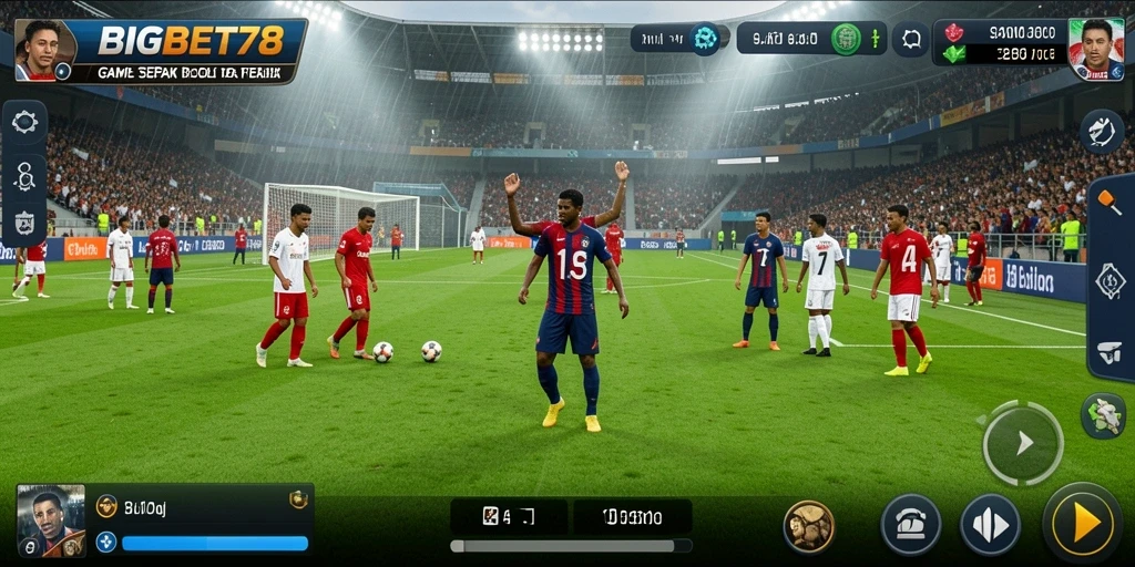Screenshot game BIGBET78 yang menunjukkan aksi seru dalam pertandingan sepak bola.