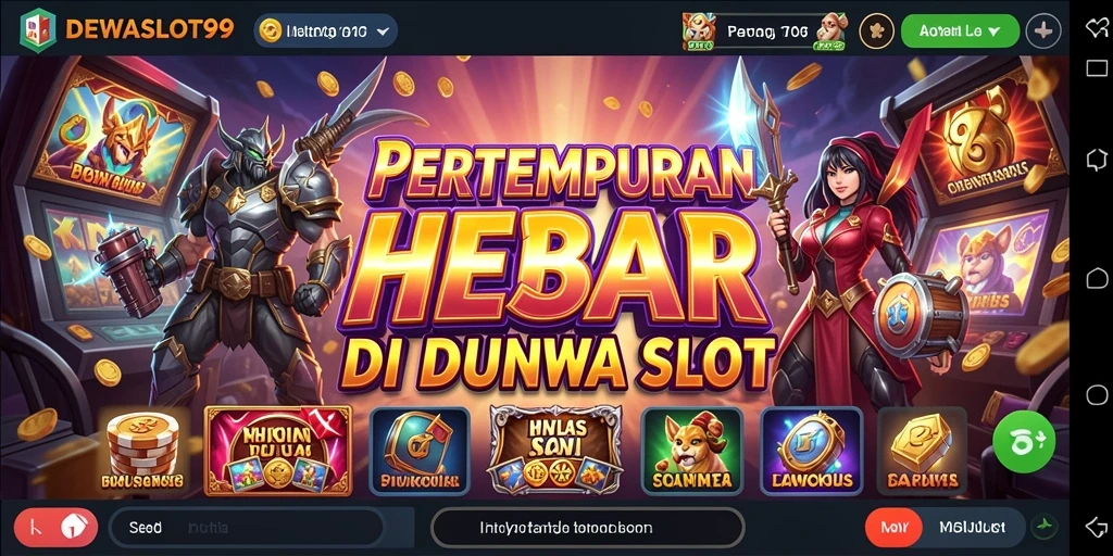 Screenshot menunjukkan karakter bertarung dalam DEWASLOT99 dengan latar belakang yang dinamis.