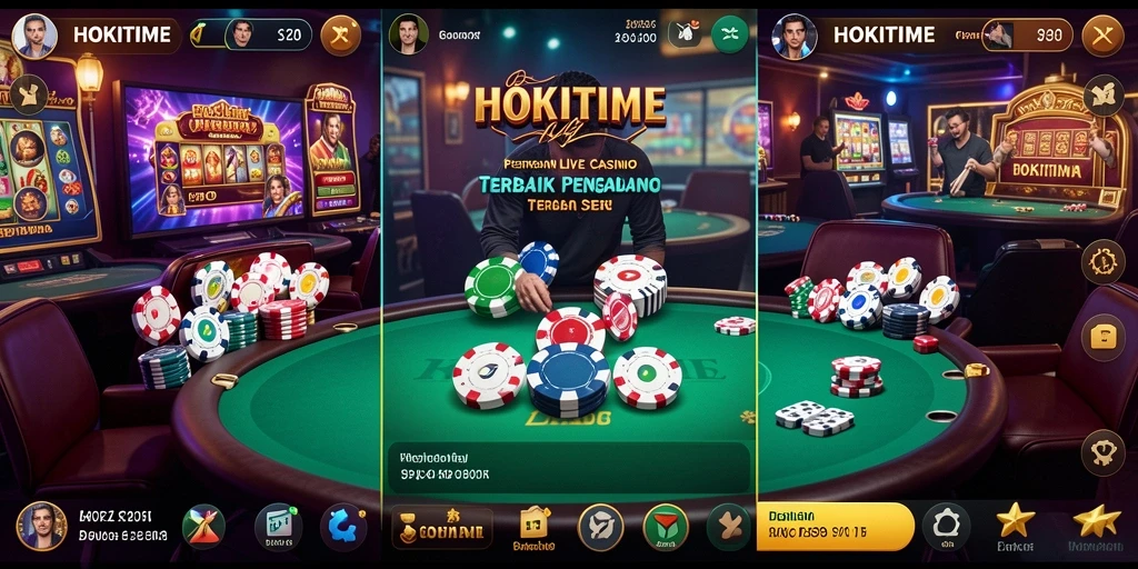 Screenshot gameplay HOKITIME menampilkan dealer live dan suasana kasino yang menarik.