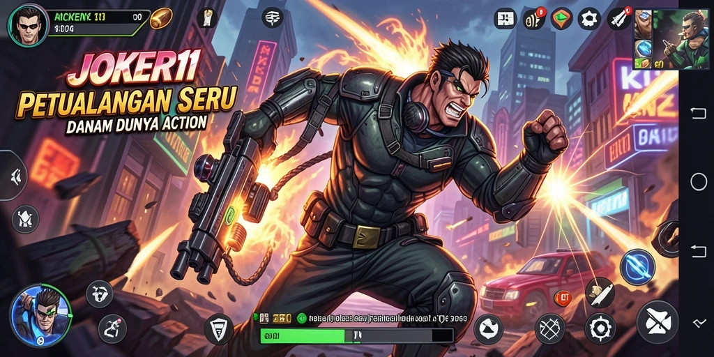 Screenshot utama <strong>JOKER11</strong> menunjukkan adegan pertempuran yang mendebarkan dan karakter aktif.