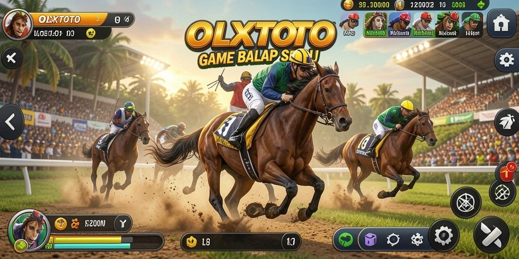 Screenshot gameplay OLXTOTO yang menunjukkan aksi balapan intens.